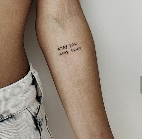 Serva Me Servabo Te Tattoo, Young Hearts Run Free Tattoo, Stay True To Yourself Tattoo, Lesson Tattoo, Stay True Tattoo, Typewriter Font Tattoo, Tattoos For Siblings, Matching Tattoos For Siblings, Word Tattoos With Meaning