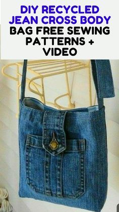 DIY Recycled Jean Cross Body Bag is super creative to get full use of the existing jean pockets, an easy project to sew for crossbody or shoulder bag. Diy Jean Bag, Återvinna Jeans, Diy Jeans Crafts, Diy Bags Jeans, Tas Denim, Blue Jean Purses, Recycled Jeans Bag, Projek Menjahit, Denim Bag Diy