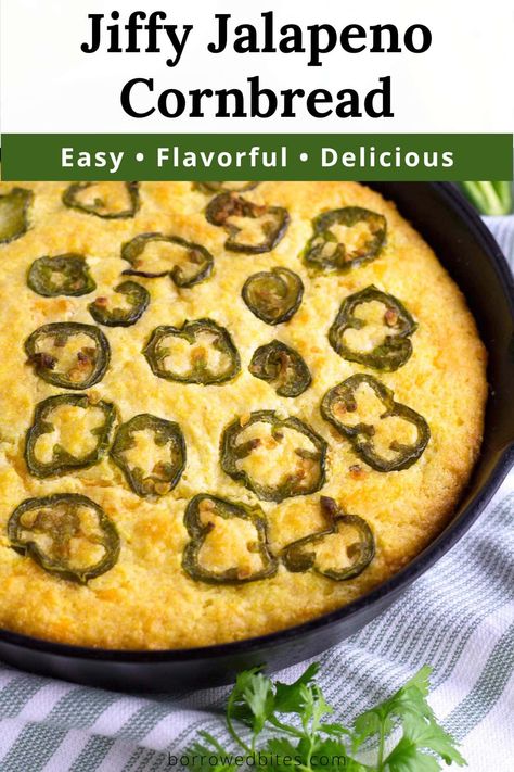 With 5 simple ingredients a box of Jiffy mix gets transformed into Jiffy Jalapeno Cornbread that has a mild kick from slices of jalapeno and cheesy goodness from sharp cheddar. It's a moist, sweet, and spicy bread that is cooked in a cast iron skillet (or baking dish) for a delicious addition to your favorite meal! Jiffy Jalapeno Cornbread, Jalapeno Cornbread Jiffy, Spicy Bread, Jalapeño Cornbread Recipe, Jalapeno Cheddar Cornbread, Cheddar Cornbread, Jalapeño Cornbread, Jiffy Mix, Jiffy Cornbread Mix