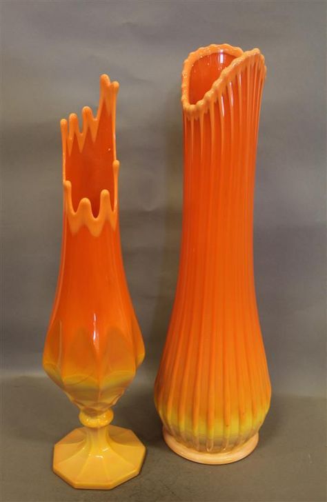 Vintage Orange Glassware, April Art Challenge, Swung Vases, Beautiful Glassware, Mid Century Glassware, April Art, Antique Vase, Colorful World, Gorgeous Glass