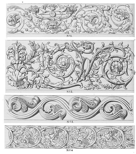 Common motifs of the French Renaissance that were either painted or sculpted Roman Decorations, Roman Motifs, Italian Motifs, Frieze Pattern, French Motifs, Roman Design, Medieval Pattern, French Pattern, Greek Pottery