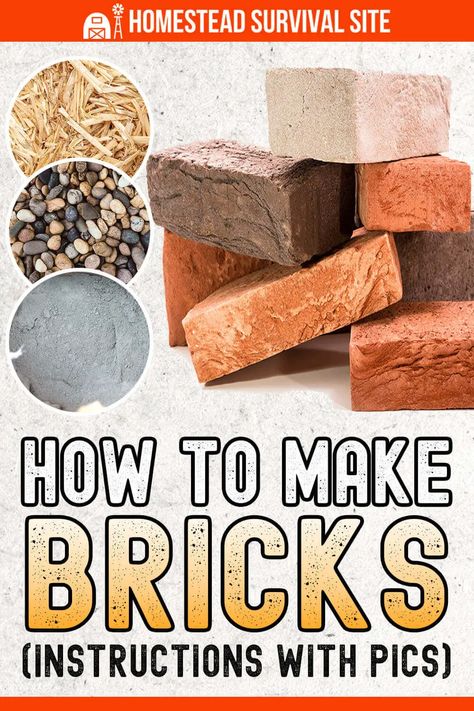 In this article, we're going to learn how to make clay bricks, soil bricks, papercrete bricks, and concrete bricks. Red Clay Bricks, Brick Crafts, Brick Projects, Homesteading Diy, Bricks Diy, Brick Molding, Concrete Diy Projects, Concrete Bricks, How To Make Clay