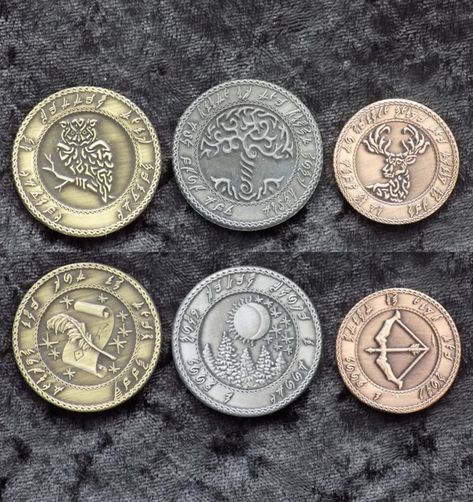 Standard sizes Fantasy Coins, Currency Design, Event Props, Coin Art, Fantasy Props, Coin Design, Copper Coins, Game Concept Art, Coin Set