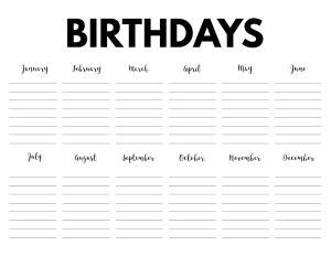 Free Printable Birthday Calendar Template - Paper Trail Design Printable Birthday Calendar, Birthday Calendar Template, Paper Trail Design, Birthday Tracker, Free Calendar Template, Trail Design, Classroom Birthday, Blank Calendar Template, Office Birthday