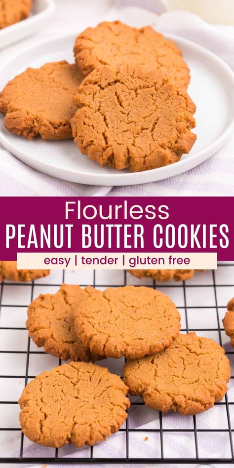 Flourless Peanut Butter Cookies are the ultimate peanut buttery treat! Naturally gluten free with only 6 ingredients and no flour or butter. This easy one bowl cookie recipe will be your new favorite. Make sure to double it and try the variations! No Flour Peanut Butter Cookies, Peanut Butter Cookies No Flour, Flourless Oatmeal Cookies, Gluten Free Cookie Recipe, Gluten Free Cookies Easy, Gluten Free Cookie, Gluten Free Peanut Butter Cookies, Flourless Peanut Butter Cookies, Flourless Cookies