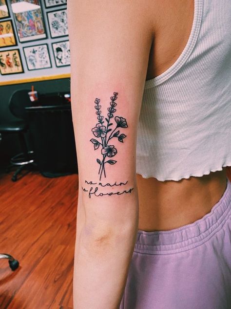 Flowers Above Elbow Tattoo, Henna Tattoo Designs Arm Flowers, Above Elbow Tattoos For Women Flowers, Change Tattoos For Women, Flowers With Writing Tattoo, Forearm Tattoo Women Meaningful, Quote With Flowers Tattoo, Forearm Quote Tattoo, Behind Elbow Tattoo Women