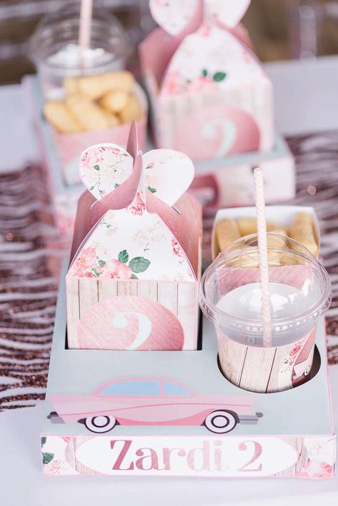 Birthday Party Box Ideas, Party Box Ideas, Drive In Party, Vintage Car Birthday Party, Birthday Box Ideas, Rose Food, Vintage Car Birthday, Birthday Party Box, Cars Birthday Party