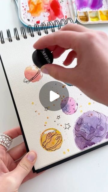 Doodle Art Painting Watercolors, Painting In Watercolor, Basic Art Painting, Watercolor Circles Art, Creating A New Planet Drawing, Painting Ideas On Paper Watercolour, Ink Over Watercolor, Waterpaintings Aesthetic, Watercolor Paintings Easy For Kids