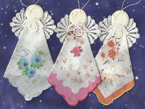 Handkerchief Crafts, Angel Crafts, Vintage Handkerchiefs 500 Hanky Angels Handkerchiefs, Hanky Crafts Ideas, Handkerchief Ornaments, Hanky Angels, Hankie Angels, Hankies Ideas, Handkerchief Angels, Handkerchief Ideas, Angels Crafts