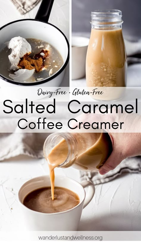 Homemade Creamer Non Dairy, Almond Milk Caramel Coffee Creamer, Healthy Caramel Coffee Creamer, Coffee Creamer Recipe Non Dairy, Coffee Creamer Homemade Non Dairy, Homemade Salted Caramel Coffee Creamer, Diy Dairy Free Coffee Creamer, Non Dairy Coffee Drinks, Homemade Coffee Creamer Dairy Free