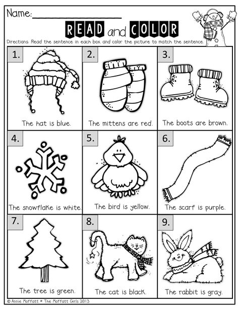 SIMPLE sentences with sight words and color words!  PERFECT for beginning readers! Read And Colour Worksheet, January Morning Work, Read And Color, Color Activity, Simple Sentence, Picture Clues, Color Words, Winter Classroom, Beginning Readers