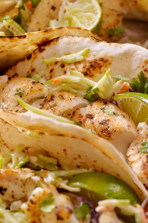 Halibut Fish Tacos - IzzyCooking Table Tacos, Halibut Tacos Recipes, Halibut Fish Tacos, Homemade Taco Sauce, Halibut Tacos, Fish Tacos Tilapia, Cod Fish Tacos, Tacos Fish, Spicy Fish Tacos