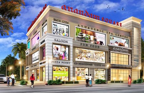 Shops Elevation, Shop Elevation Design Modern, Shopping Mall Elevation Design, Acp Elevation Design For Shop, Shopping Mall Elevation, Commercial Building Plans, Curve Building, 20x30 House Plans, Building Front Designs