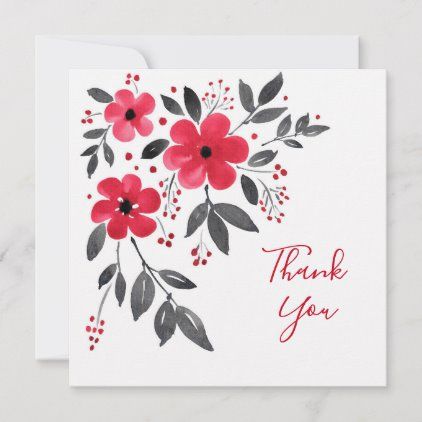 Thank You Card Floral, Handmade Thank You Cards Ideas Simple, Homemade Thank You Cards, Red Flower Drawing, Thank U Cards, Mothers Day Drawings, Bouquet Card, Gray Watercolor, Watercolor Birthday Cards