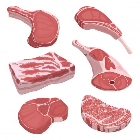 Discover thousands of Premium vectors available in AI and EPS formats Meat Drawing, Raw Slice, Meat Art, Pork Steaks, Raw Pork, Studying Food, Cartoon Food, Premium Meat, Raw Meat