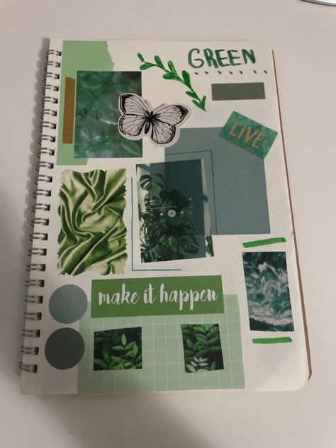 Green Aesthetic Journal Page, Creative Diary Cover Design Ideas, Diy Diary Cover Ideas Creative, Green Notebook Aesthetic, Bookcovers Ideas, Green Journal Aesthetic, Green Aesthetic Journal, Scrapbook Journal Ideas, Green Scrapbook