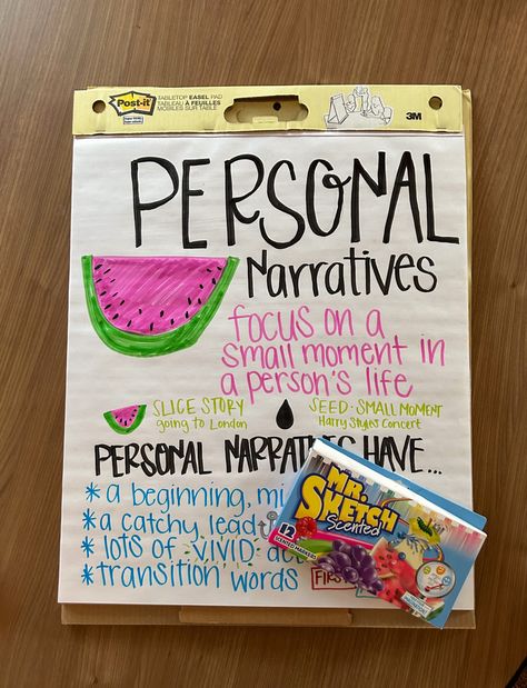 Personal Narrative Anchor Charts, Personal Narrative Anchor Chart 3rd Grade, Personal Narrative Bulletin Board Ideas, Personal Narrative First Grade, Narrative Writing Anchor Chart 2nd, Central Message Anchor Chart 3rd, The Writing Process Anchor Chart, Small Moments Anchor Chart, Personal Narrative Writing Anchor Chart