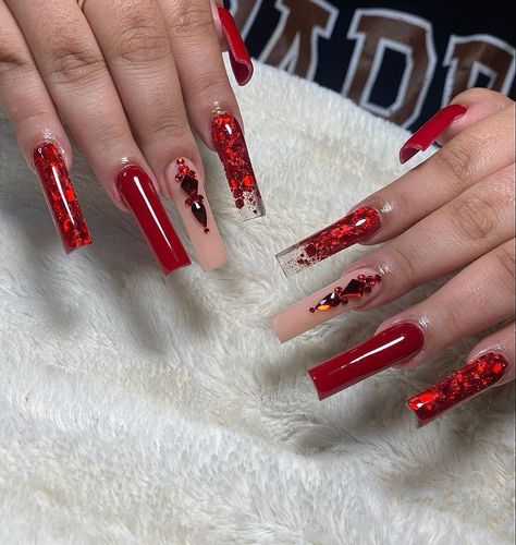 X Mexican Nails, Quinceanera Nails, Holiday Acrylic Nails, Bunny Nails, Formal Nails, Red Acrylic Nails, Long Acrylic Nail Designs, Ombre Acrylic Nails, Nails Design With Rhinestones