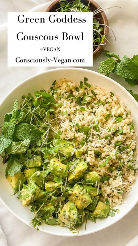 Vegan Couscous Bowl, Micro Greens Salad, Micro Greens Salad Recipe, Micro Green Salad Recipe, Beautiful Vegan Food, Couscous Vegan Recipes, Micro Green Salad, Micro Green Recipes, Couscous Bowl Recipes