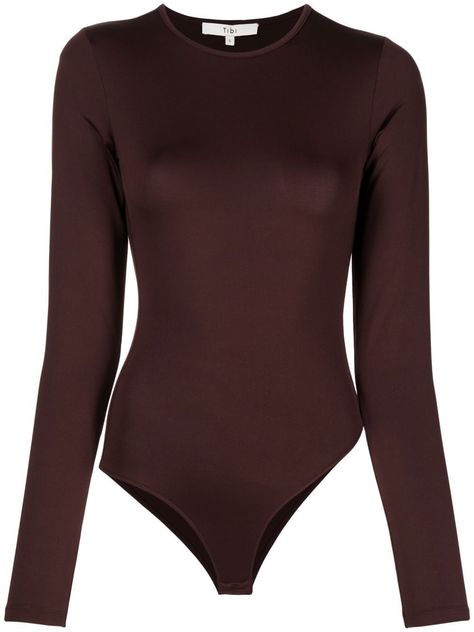 Tibi Long Sleeve Bodysuit - Farfetch Body Manga Longa, Brown Long Sleeve, Marine Serre, Graphic Logo, Street Outfit, Work Clothes, Long Sleeve Bodysuit, Logo Tees, Curator Style