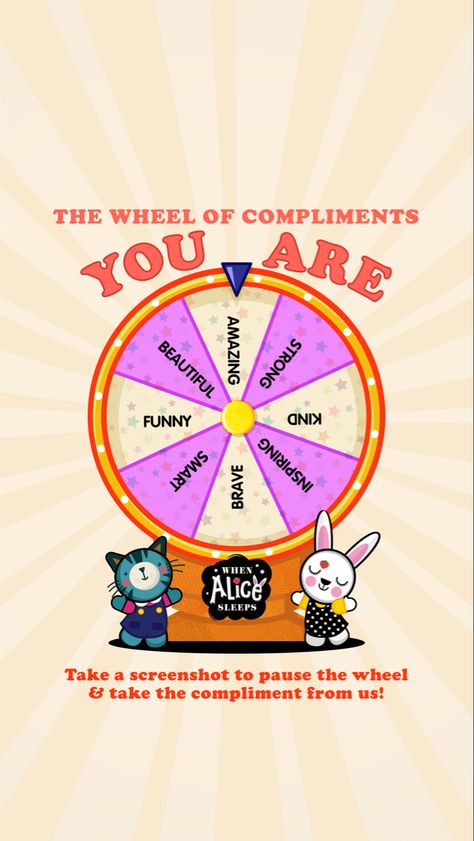 Take a compliment and pass one on! After-all, compliments are meant to be shared 💞 🧡 Take a screenshot or TAP AND HOLD the screen when you’re ready to stop the wheel and see what the arrow lands on for you ✨ Take A Screenshot, Poster Ads, Hold On, Meant To Be, Wheel, Take That, Funny