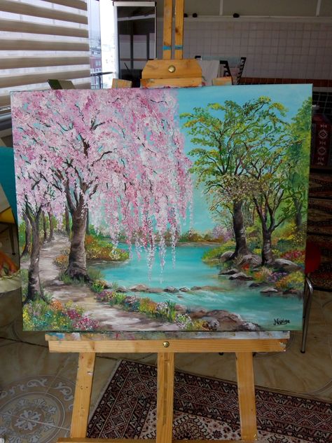 Huge Canvas Painting Ideas, Big Canvas Painting Ideas, Giant Painting, Sky Art Painting, Canvas Drawing, Canvas Painting Designs, Landscape Art Painting, Painting Inspo, Plant Painting