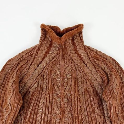 CMIYC on Instagram: "Jean Paul Gaultier FW1999 waxed cable knit jumper in copper. Heavy 100% wool knit with a shimmery metallic coating. Swipe through for the iconic knit bride and groom in a similar design (FW98 haute couture) and a runway from FW99 look featuring a couple in black and red knitwear. Perfect vintage condition, minimal signs of age. Labelled XL, works well for a men’s M-L, women’s L-XL. 490€ // #jeanpaulgaultier #gaultier #jeanpaulgaultierarchive #jeanpaulgaultiervintage #g Jean Paul Gaultier Knitwear, Runway Knitwear, Couple In Black, Vintage Knitwear, Knit Jeans, Cable Knit Jumper, Wool Knit, Paul Gaultier, Vintage Knitting