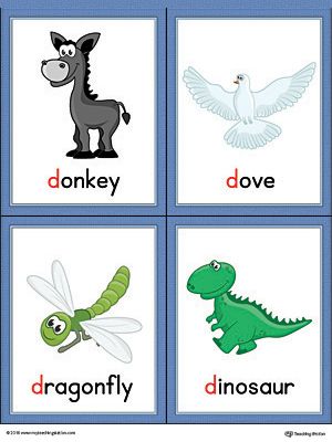 Letter D Words and Pictures Printable Cards: Donkey, Dove, Dragonfly, Dinosaur (Color) Worksheet.The Letter D Words and Pictures Printable Cards can be used for flashcards, various games, and help your student associate unfamiliar words with a picture. Colorful picture cards for the words: donkey, dove, dragonfly, and dinosaur. Letter D Words And Pictures, Letter D Flashcards, D Words For Kids, Letter D Words, D Words, Letters Flashcards, Alphabet Word Wall Cards, Sound Pictures, Alphabet Word Wall