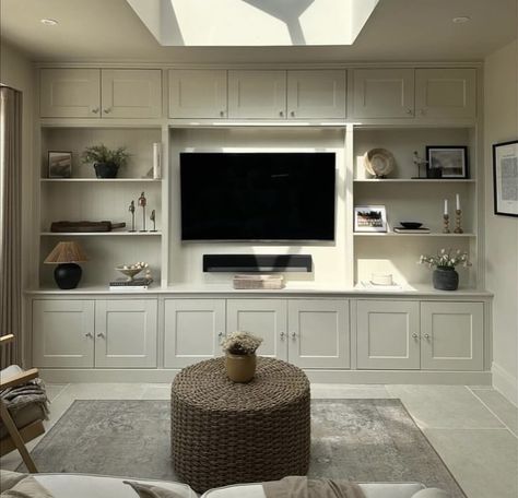 Media Wall With Hidden Storage, Media Wall Cupboards, Wall With Hidden Storage, Modern Vintage Kitchen, Wall Cupboards, Room Cabinet, Entertainment Wall, Cupboard Drawers, Media Wall