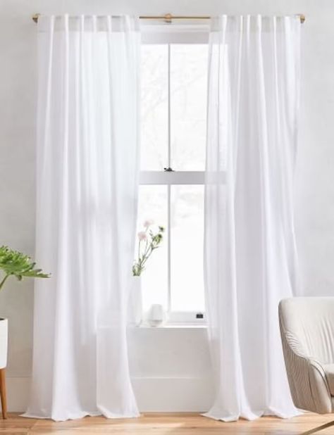 White Cotton Curtains Living Rooms, Bedroom Curtains Single Window, Target White Curtains, Long White Sheer Curtains Living Rooms, Window With White Curtains, Sheer Cotton Curtains, White Certain, Cute Curtains For Bedroom, White Flowy Curtains Bedroom