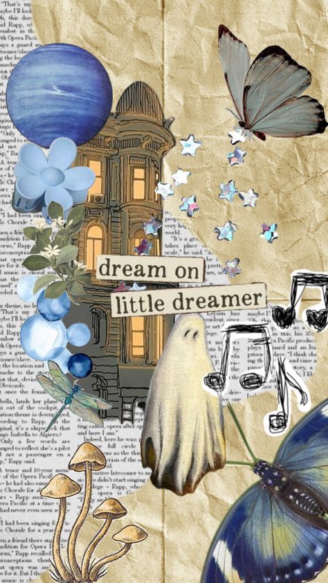 Dream on Little dreamer #dream #dreams #dreamonlittledreamer #dreamon #blue #lightblue #collage #wallpapercollage #wallpaper Dreamer Aesthetic Wallpaper, Dream Chaser Wallpaper, Dreams Come True Wallpaper, The Dreamers Wallpaper, Dreamer Aesthetic, Every Great Dream Begins With A Dreamer, Wallpaper Collage, Dream Collage, Aesthetic Collage