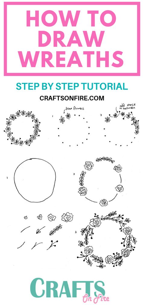 Wow! LOVE these flower wreaths! Learn how to draw them in just a few easy steps with this tutorial. #drawing #drawingwreaths #drawingtutorial Drawing Wreaths Simple, How To Draw A Wreath, Wreath Drawing Simple, Drawing Wreaths, Easy Flower Wreath, Flower Wreath Drawing, Doodle Wreath, Plants Reference, Floral Wreath Drawing