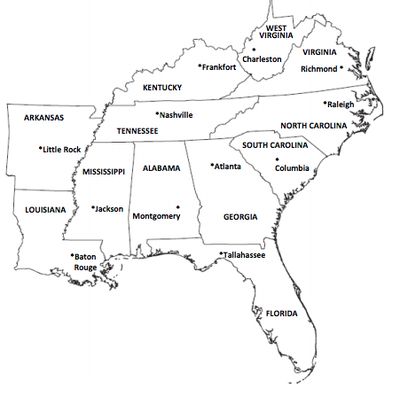 Southeast Region Map, Making Flashcards, Richmond Kentucky, Late Summer Early Fall, Southeast Region, Fort Sumter, States And Capitals, Battle Of Gettysburg, Coastal Plain