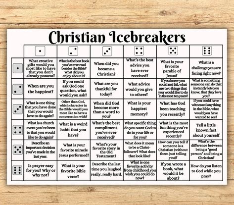 Dicebreaker Roll and Tell Game, Christian Icebreaker Activity for All Age, Games for Youth Group, Printable Church Game, Get to Know You - Etsy New Zealand Best Get To Know You Games, Sunday School Get To Know You, Marriage Ministry Games, Christian Couples Games, Church Ice Breaker Games, Church Activities For Youth, Bible Study Activities For Youth, Christian Activities For Youth, Sunday School Activities For Teens