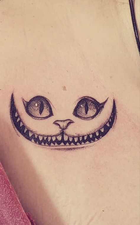 Smiling Cat Tattoo, Cheshire Cat Grin Tattoo, Cheshire Cat Tattoo Small Simple, Alice In Wonderland Tattoo Inspiration, Chestshire Cat Tattoo, Cat From Alice In Wonderland Tattoo, Cheshire Smile Tattoo, The Cheshire Cat Tattoo, Small Cheshire Cat Tattoo