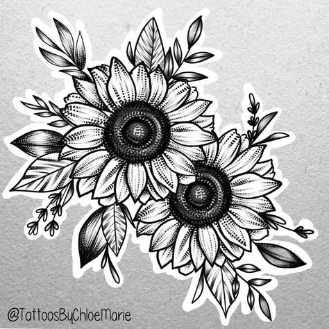 I still really want to do these sunflowers! ❤ Anyone interested? 😊⠀... Sunflower Tattoo Unique, Sunflower Tattoo Template, Sunflowers Tattoo Design, Forearm Sunflower Tattoo, Sunflower Tattoo Sketch Design, Sunflower Tattoo Design Drawings, Two Sunflowers Tattoo, Sunflower Thigh Tattoo, Sunflower Designs