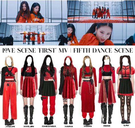 LOVE SCENE | ‘FIRST’ OFFICIAL MUSIC VIDEO RELEASE | FIFTH DANCE SCENES outfit ideas | Brown Pigtails, Kpop Dance Outfits, Coachella Fits, Stage Ideas, Stage Clothes, Group Outfits, Dance Contest, Kpop Concert Outfit, Pop Outfits