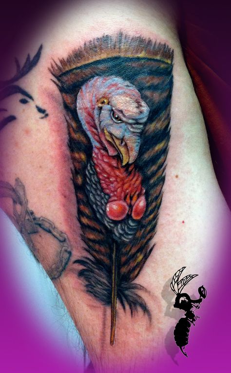 Turkey Feather Tattoo, Hunting Tattoos For Guys, Outdoor Tattoos, Turkey Tattoo, Turkey Tattoos, Buck Tattoo, Antler Tattoos, Turkey Mounts, Wilderness Tattoo