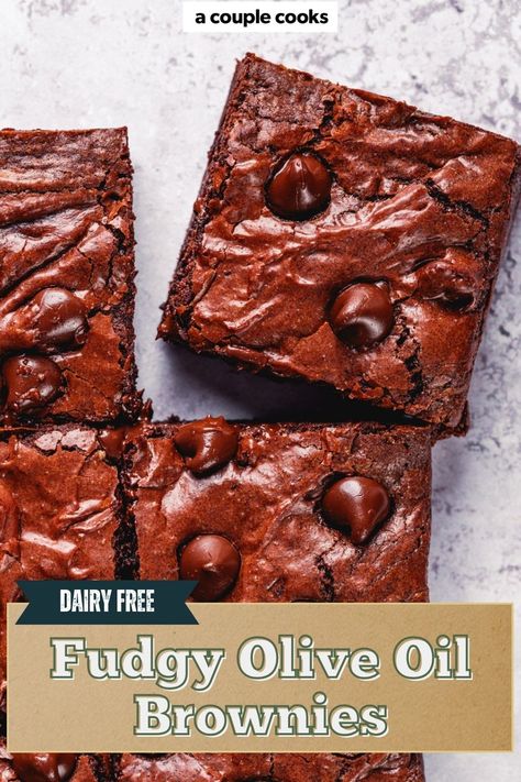 This fudgy olive oil brownies recipe is surprisingly easy and delivers rich, chocolaty goodness - minus the butter! Everyone will love this simple treat. #brownies #browniesrecipe #oliveoilbrownies #darkchocolatebrownies #dairyfreebrownies #brownies #easybrownies Olive Oil Brownies, Oil Brownies, Cold Dip Recipes, Best Fish Recipes, Dairy Free Brownies, Vegan Salad Recipes, Best Gluten Free Recipes, Best Vegetarian Recipes, Winter Desserts