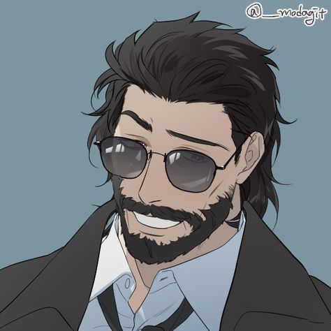 Drawing Beards Character Design, Male Beard Drawing, Glasses Character Design Male, Mustache Character Art, Anime Beard Drawing, Bearded Anime Man, Dad Bod Character Design, Anime Men With Beard, Anime Man Beard