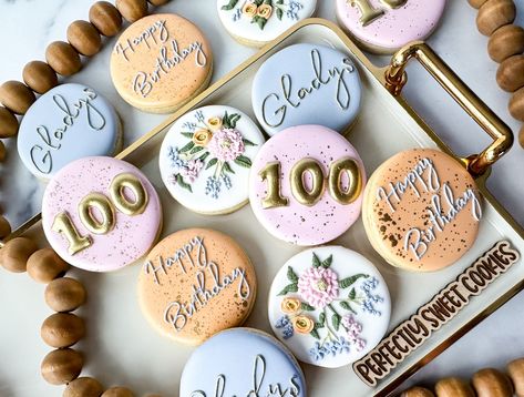 These cookies are being delivered to my great grandpas sister today. She is celebrating her 100th birthday on Saturday! What an amazing milestone birthday!! I used @busyb.bakehouse tipless floral class to help with those flowers! #customcookies #customdecoratedcookies #royalicingcookies #decoratedsugarcookies #smallbusiness #coloradosmallbusiness #northglenn #thornton #colorado #coloradocookier #custombirthdaycookies #coloradocookies #foodie #customcookies #decoratedsugarcookies #northglen... Thornton Colorado, 100th Birthday Party, 100 Day Celebration, Sweet Cookies, 100th Birthday, Milestone Birthday, Icing Cookies, 90th Birthday, Birthday Cookies