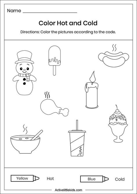 Worksheets For Daycare, Preschool Activity Worksheets, Pk Worksheets Free Printable, Hot Or Cold Worksheet Free Printable, Hot And Cold Worksheet Preschool, Science Worksheet For Preschooler, In And Out Worksheet Preschool, Coloring For Preschool Free Printable, Preschool Practice Worksheets