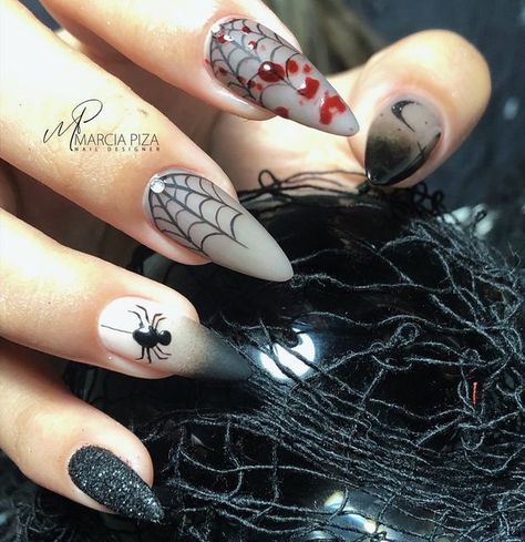 Black Widow Spider Nails, Spider French Tip Nails, Nails Acrylic Neutral, Cute Nails Acrylic, Spider Nails, Sharp Claws, Spider Design, Widow Spider, Summer Acrylic