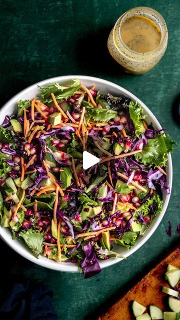 Erin || Recipe Developer 📸 on Instagram: "Craving a salad that is scrumptious yet simple? This salad is here to save the day! 🥑🍋

Poppyseed Garden Salad
@erin.eats.mtl

Dressing: 🍯🍋
* 1-2 tbsp dijon mustard
* 2 tbsp silan (date syrup)
* 1 garlic clove
* 1 tbsp poppyseeds
* 3 tbsp extra virgin olive oil
* 1 tbsp red wine vinegar
* Juice of 1/2 lemon
* Pinch of salt
* A dash of pepper 
Salad: 🥬🥕🥒
* Spring mix
* Grated purple cabbage
* Grated carrots
* Creamy avocado
* Chopped cucumber
* Chopped craisins
* pomegranate seeds 
Toss everything together, drizzle with the enchanting dressing, and voilà! 🥗✨

Ready to elevate your salads? Try this recipe and let me know how you put your own twist on it! 💚👩‍🍳 

#saladsofinstagram #eatyourvegetables 
#SimpleSaladMagic #FreshFlavors #poppys Purple Lettuce, Recipe Developer, Pepper Salad, Date Syrup, Purple Cabbage, Garlic Clove, Spring Mix, Garden Salad, Lettuce Salad