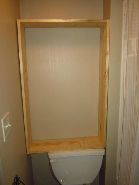 DIY Custom Shelving for a Small Bathroom – Home Staging In Bloomington Illinois Above Toilet Storage Cabinet Diy, Diy Over The Toilet Storage Ideas, Built In Shelves Over Toilet, Diy Behind Toilet Storage, Powder Room Storage Ideas, Diy Bathroom Storage Cabinet, Behind Toilet Storage, Bathroom Storage Diy, Bathroom Diy Storage