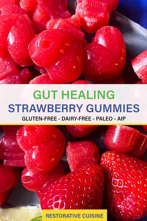 Gut Healing Strawberry Gummies (AIP, Paleo) - Restorative Cuisine Gummies With Agar Agar, Bovine Gelatin Gummies, Protein Gummies Recipes, Beef Gelatin Gummies, Fruit Candy Recipes, Pectin Gummies, Immune Gummies, Protein Gummies, Herbal Business