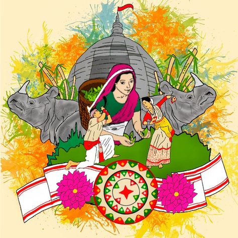 The cultural heritage of ASSAM The birthplace of Srimanta Sankardev Indian Heritage And Culture Paintings, Assam Bihu Pic, Bohag Bihu Wishes, Arunachal Pradesh Culture Drawing, Bihu Drawing Ideas, Assam Culture Drawing, Assamese Culture Drawing, Bihu Assam Painting, Bohag Bihu Drawing