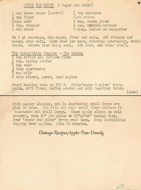 Apple Pan Dowdy - a vintage type recipe for Old Fashioned Apple Pan Dowdy, with a sugar and spice syrup and a biscuit-like topping.   #VintageRecipes #ApplePanDowdy #Apples #ApplePie #Recipe Pan Dowdy Recipes, Apple Pan Dowdy Recipes, Apple Pandowdy Recipe, Apple Pan Dowdy, Filling Desserts, Grandmothers Recipes, Cooking Vintage, Apple Ideas, Drop Biscuits