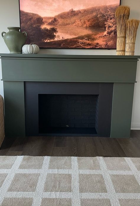 DIY Fireplace With Electric Logs - Dear Lillie Studio Dark Green Painted Fireplace Brick, Diy Fireplace Insert Built Ins, Brick Corner Fireplace Makeover, Painted Faux Fireplace, Electric Fireplace Design Ideas, Mantel No Fireplace, Diy Indoor Fireplace, Renter Friendly Fireplace Makeover, Led Fireplace Ideas