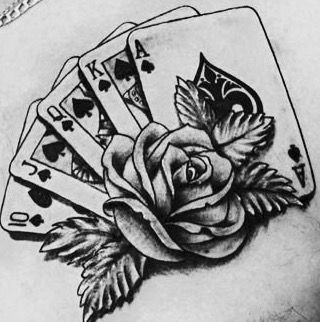 #cards #rose #tattoo Gambler Tattoo, Playing Cards Tattoo, Tato Jam, Leo Dias, Poker Tattoo, Playing Card Tattoos, Cards Tattoo, Sailor Tattoo, Card Tattoo Designs